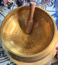 Load image into Gallery viewer, 7.7 inch handmade singing bowl from Nepal (floor model) (discounted due to use to demonstrate)